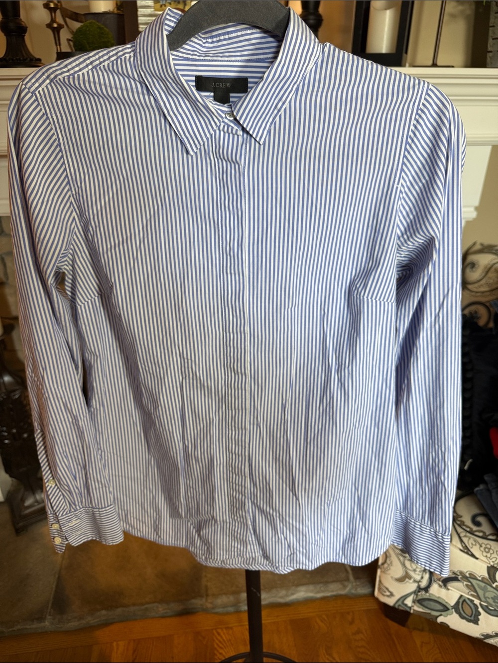 J. Crew White and Blue Pinstripe Men's Dress Shirt